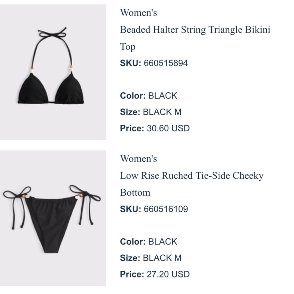 Abercrombie Black Beaded Tie Bikini Set